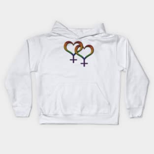 Lesbian Pride Rainbow Colored Heart Shaped Overlapping Female Gender Symbols Kids Hoodie